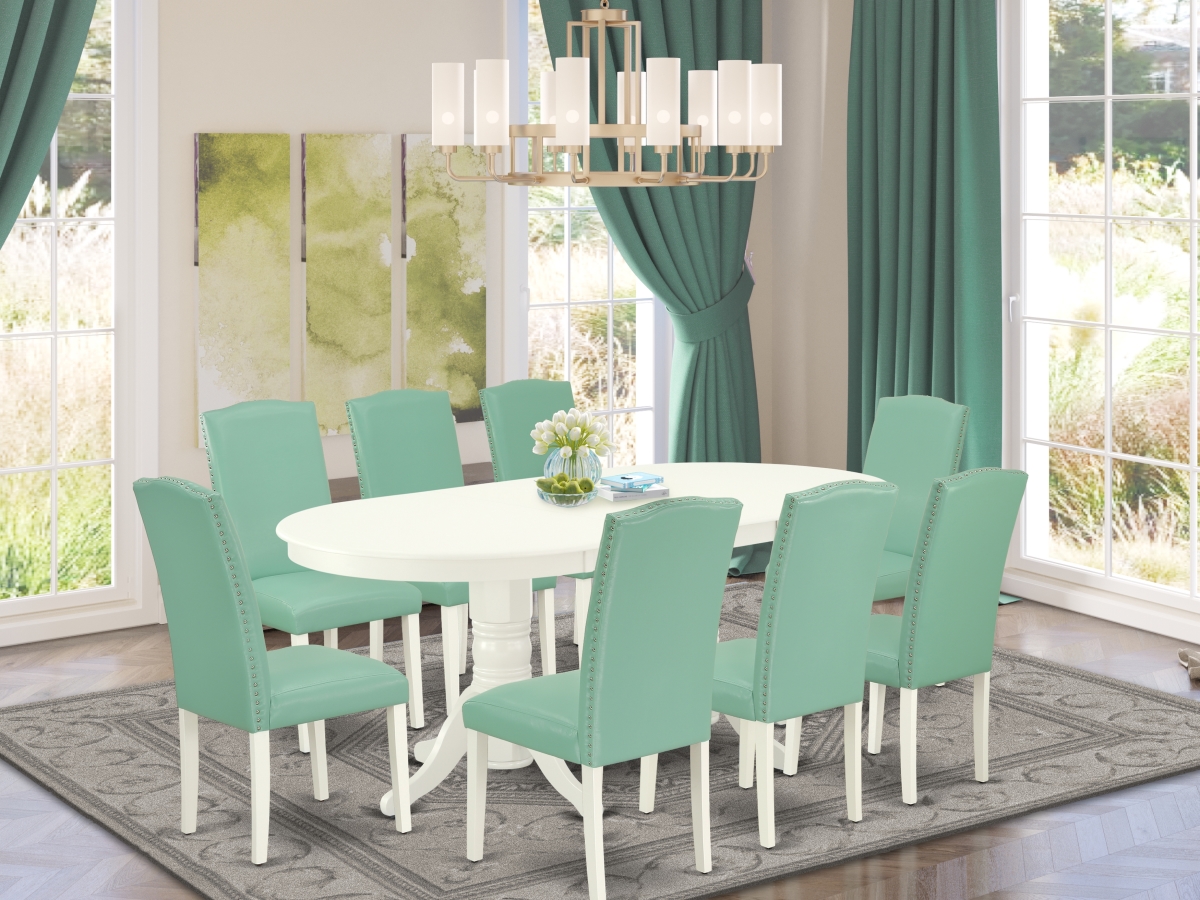 9 Piece Vancouver Kitchen Furniture Set - Linen White & Pond
