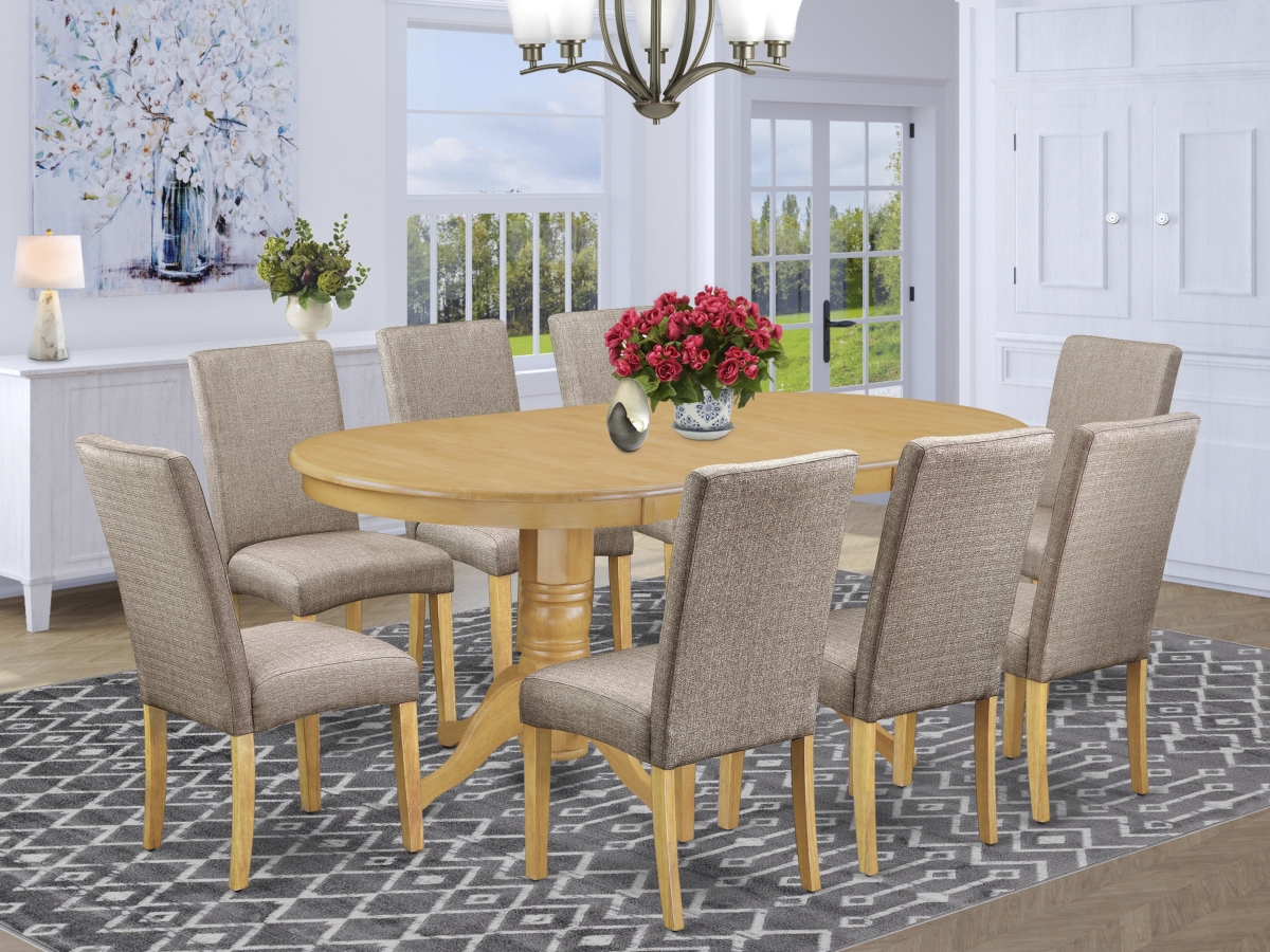 9 Piece Vancouver Kitchen Furniture Set - Oak & Dark Khaki