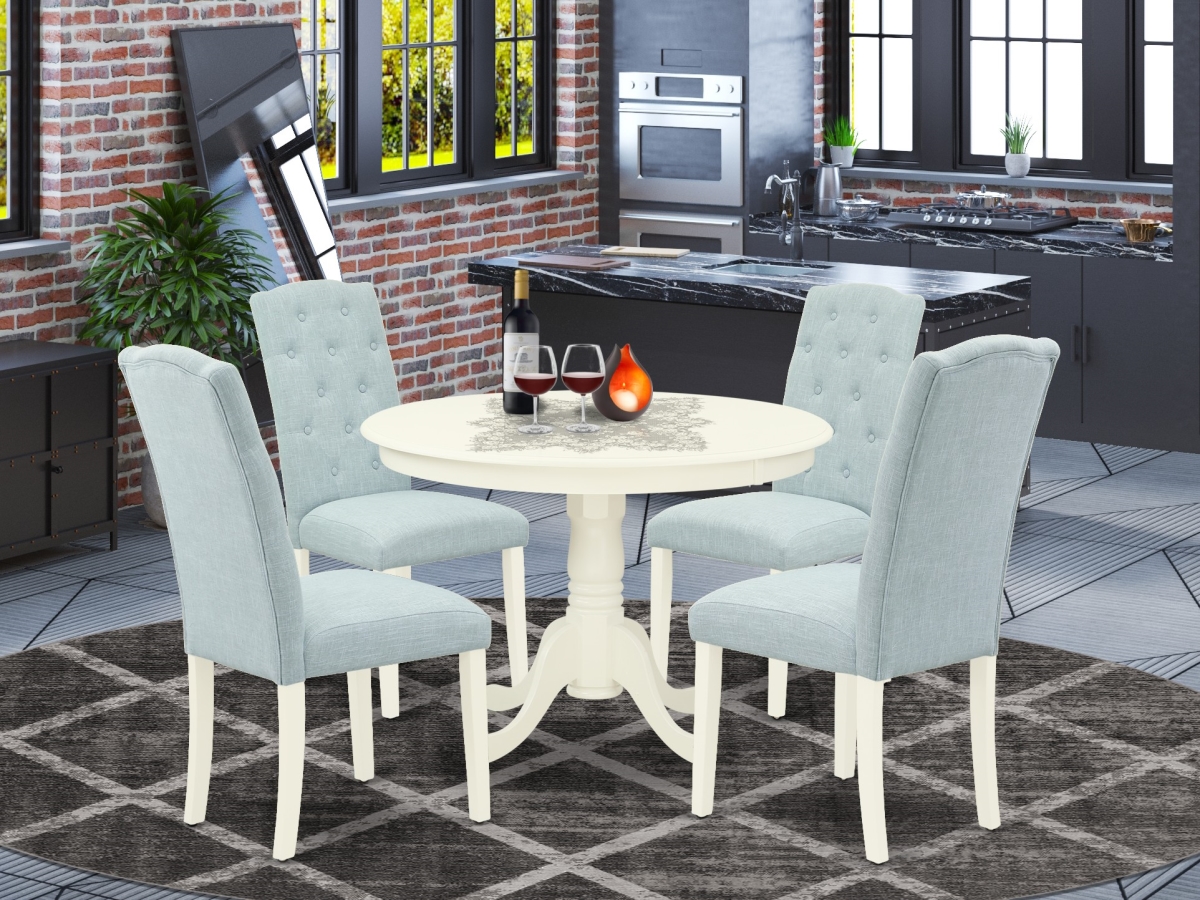 5 Piece Hartland Dining Set - Linen White & Baby Blue