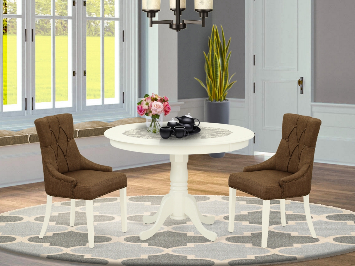 3 Piece Hartland Dinette Set - Linen White & Dark Coffee