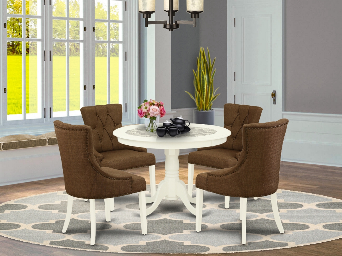 5 Piece Hartland Dining Set - Linen White & Dark Coffee