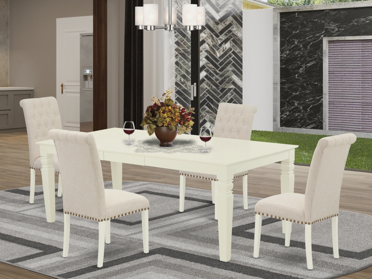 5 Piece Logan Dining Set - Linen White & Light Beige