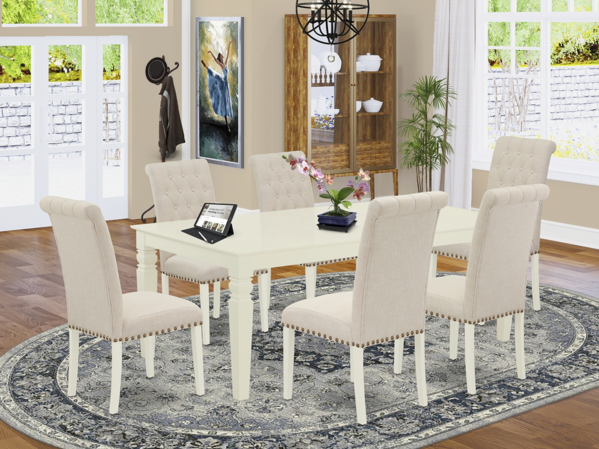 7 Piece Logan Dinette Set - Linen White & Light Beige