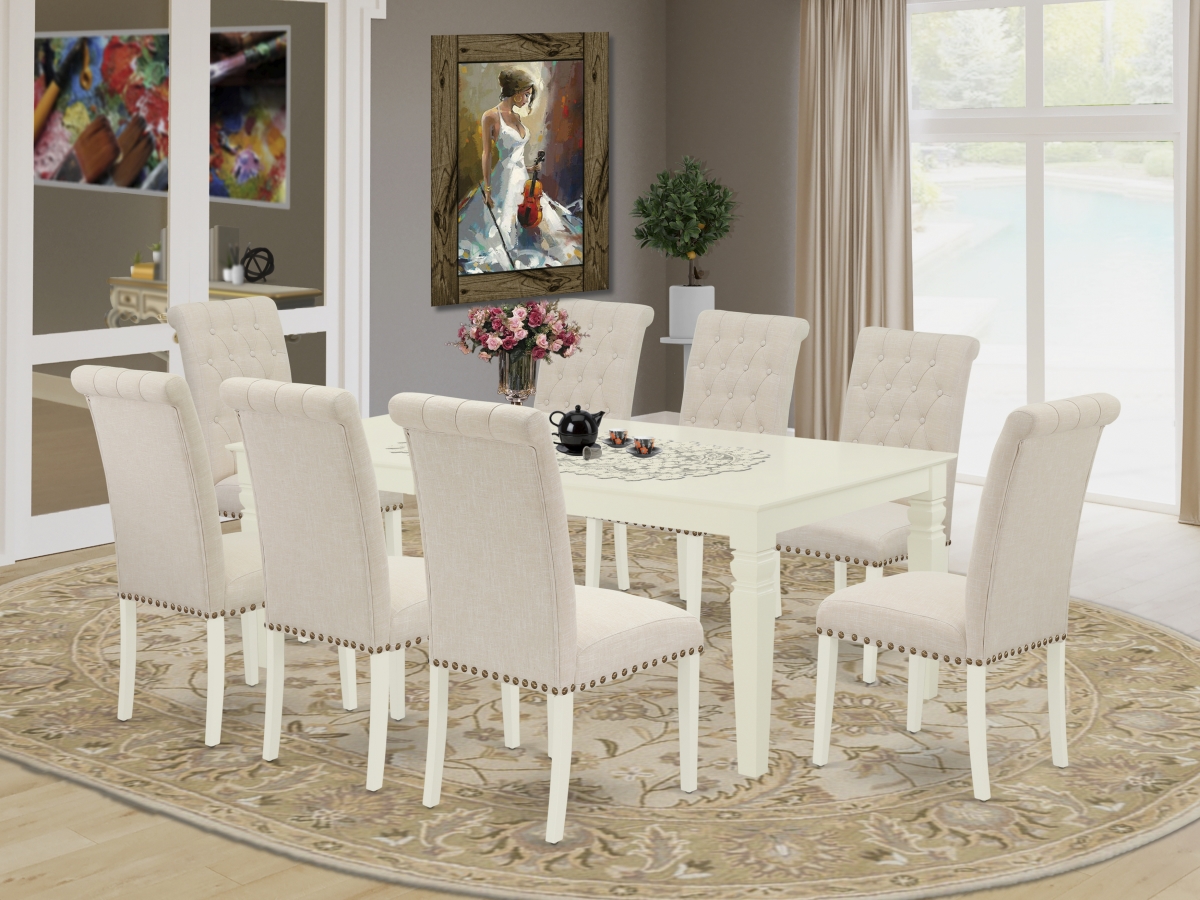 9 Piece Logan Dining Set - Linen White & Light Beige