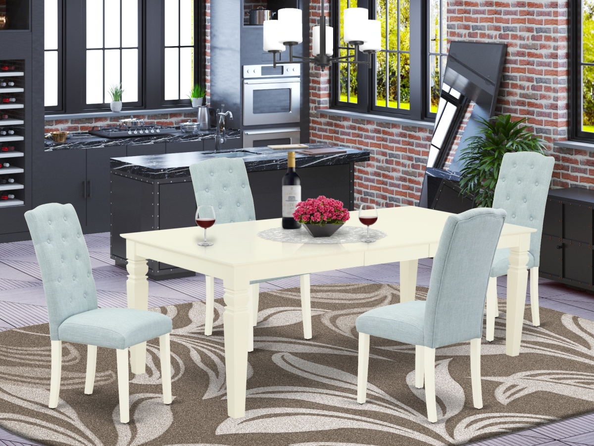 5 Piece Logan Dining Set - Linen White & Baby Blue