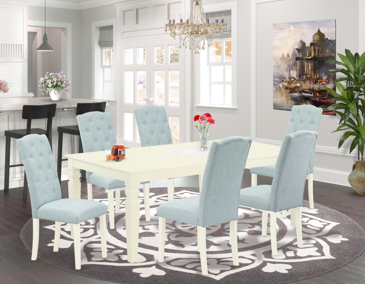 7 Piece Logan Dinette Set - Linen White & Baby Blue