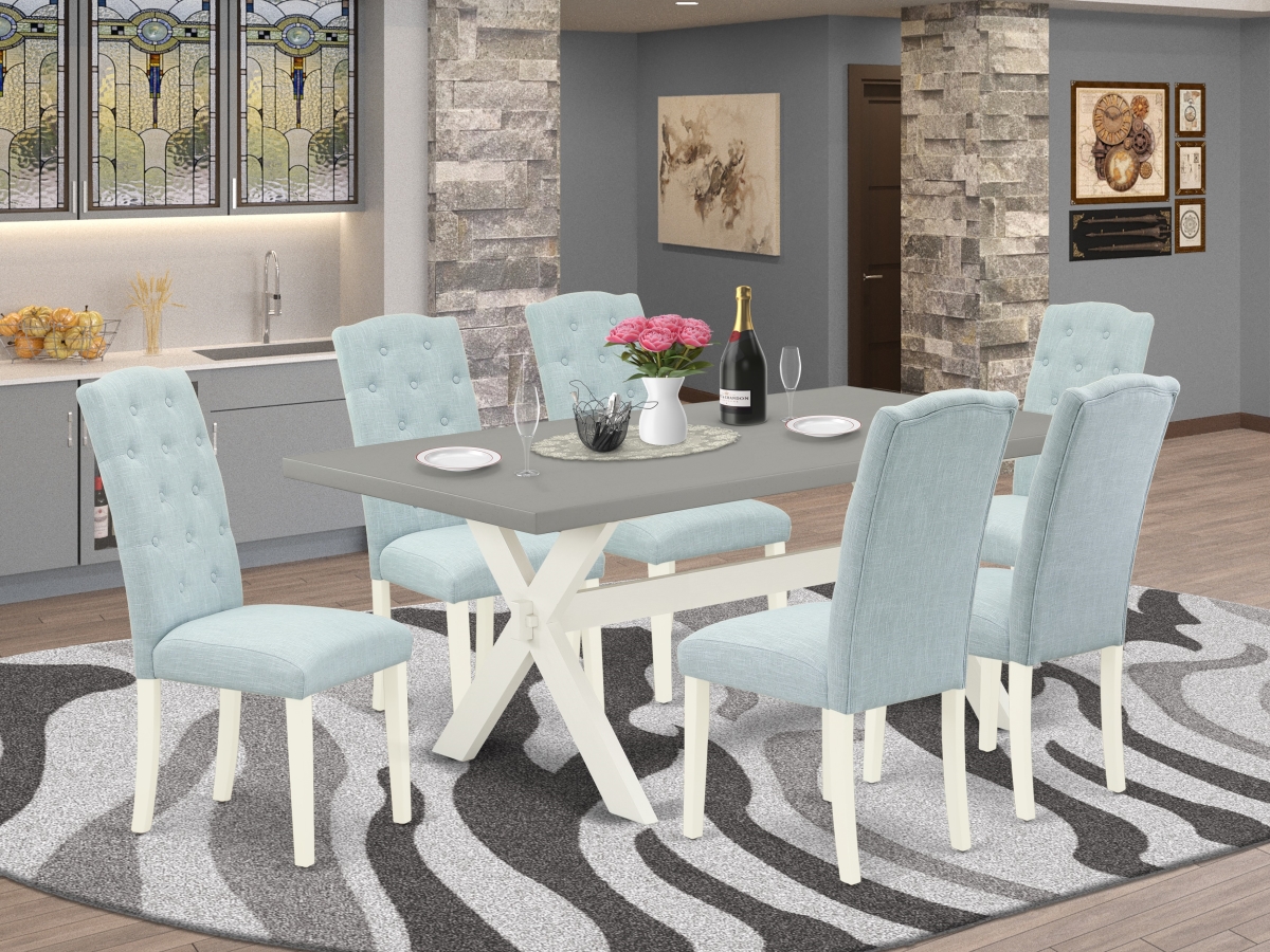 7 Piece X-Style Kitchen Dining Room Set - Linen White