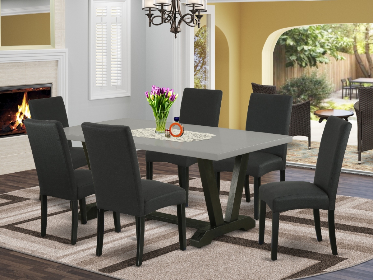 7 Piece V-Style Dining Table Set - Black