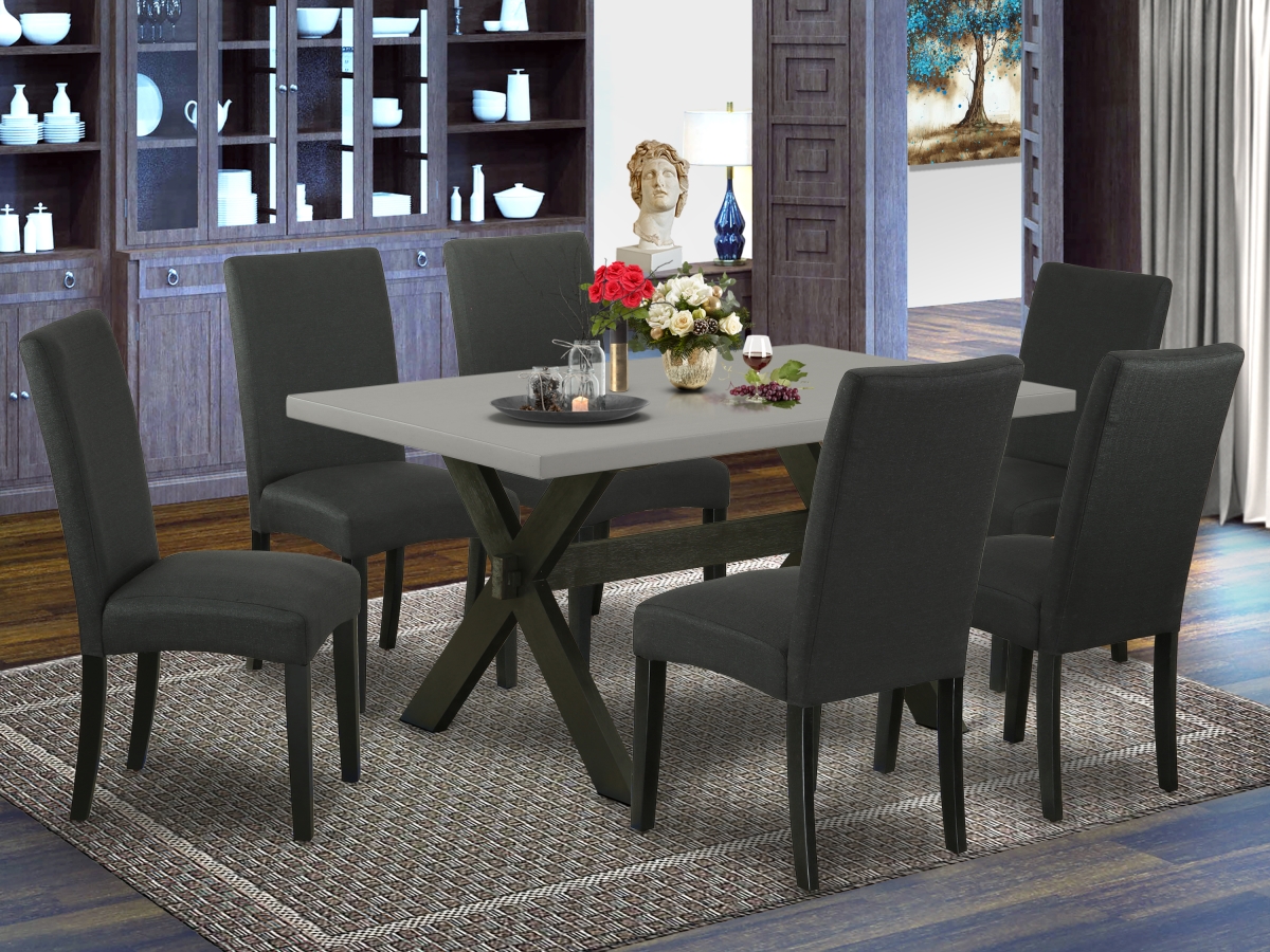 7 Piece X-Style Modern Dining Set - Cement & Black
