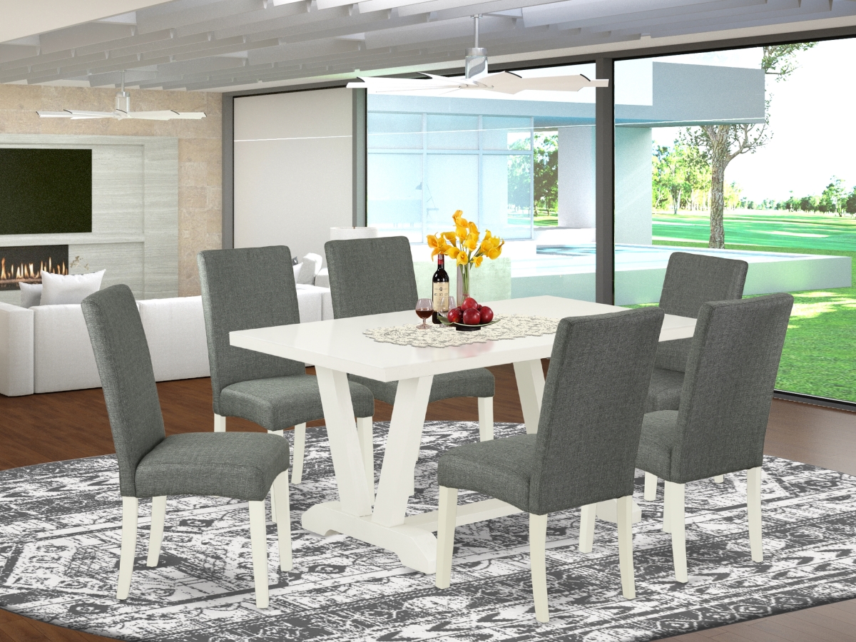 7 Piece V-Style Modern Dining Table Set - Gray Smoke