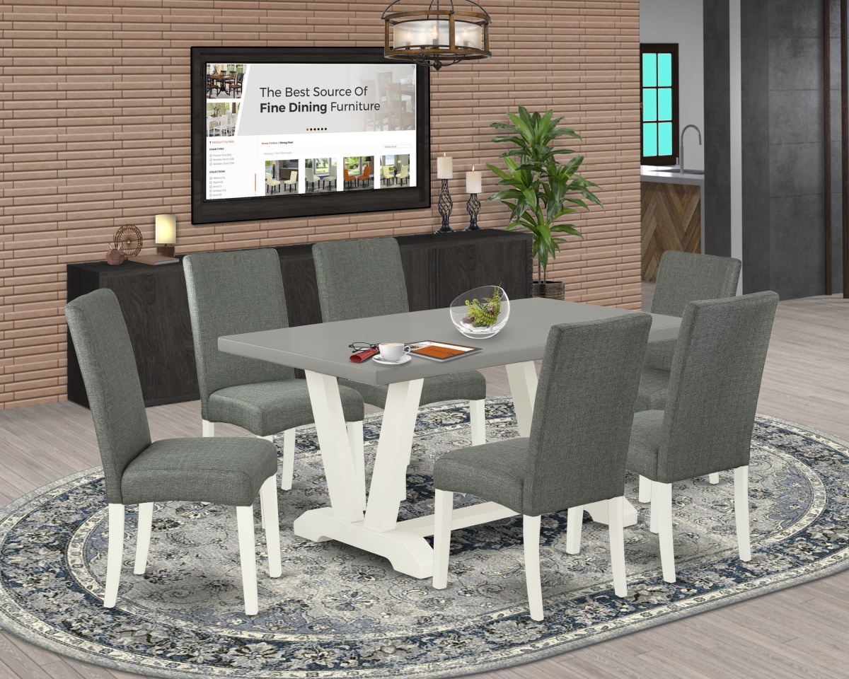 7 Piece V-Style Dining Room Table Set - Gray & Cement