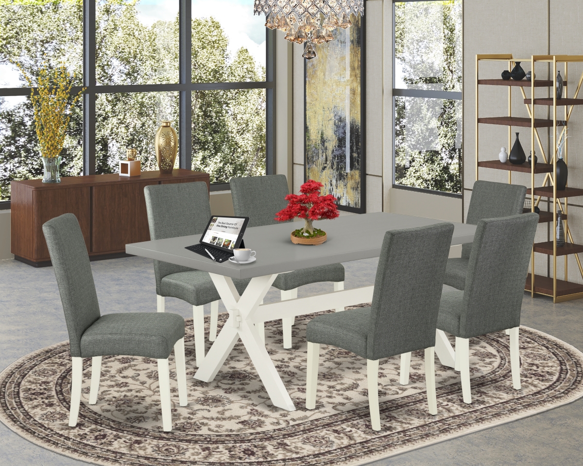 7 Piece X-Style Dining Table Set - Gray & Cement