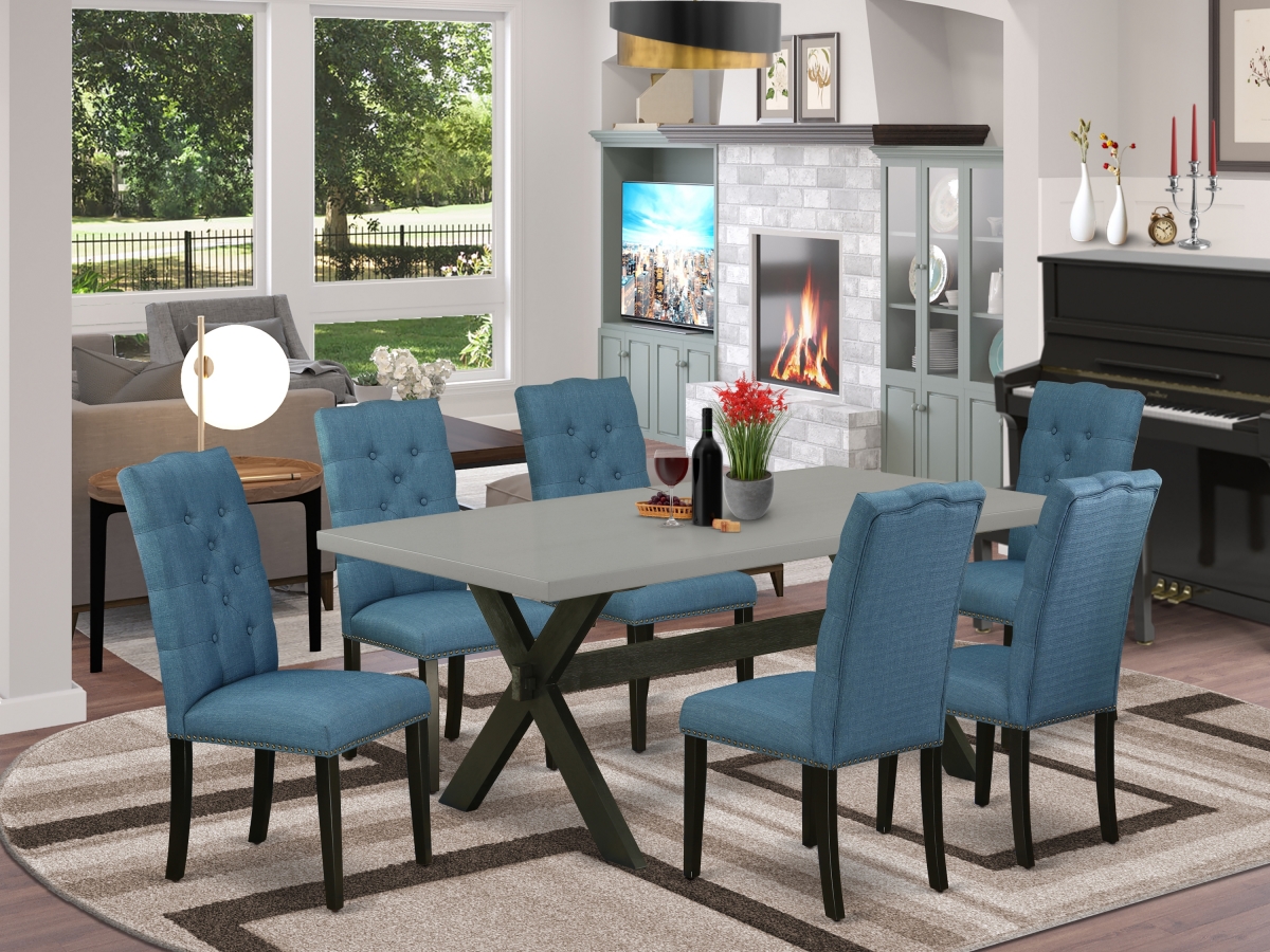 7 Piece X-Style Awesome Rectangular Table Set - Wire Brushed Black