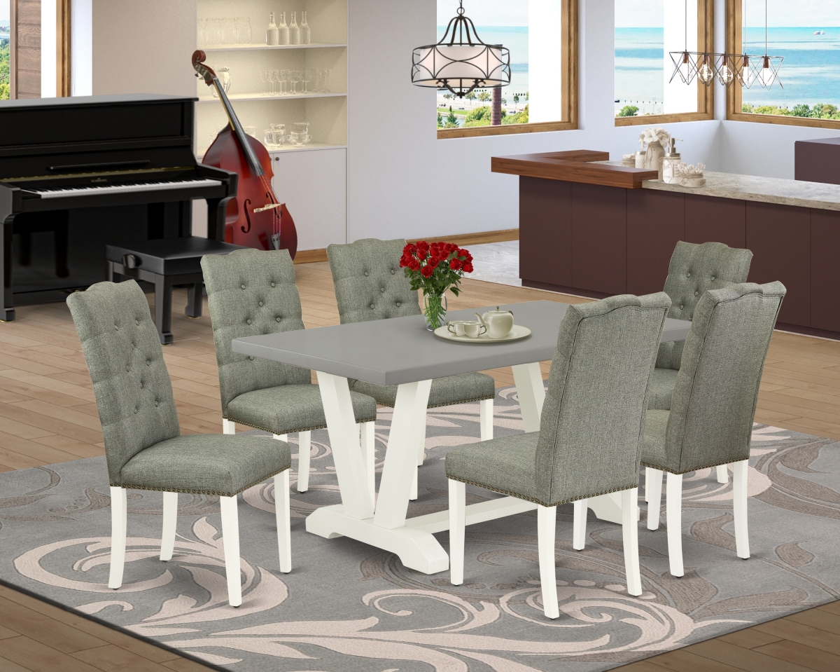 7 Piece V-Style Dining Room Set - Linen White