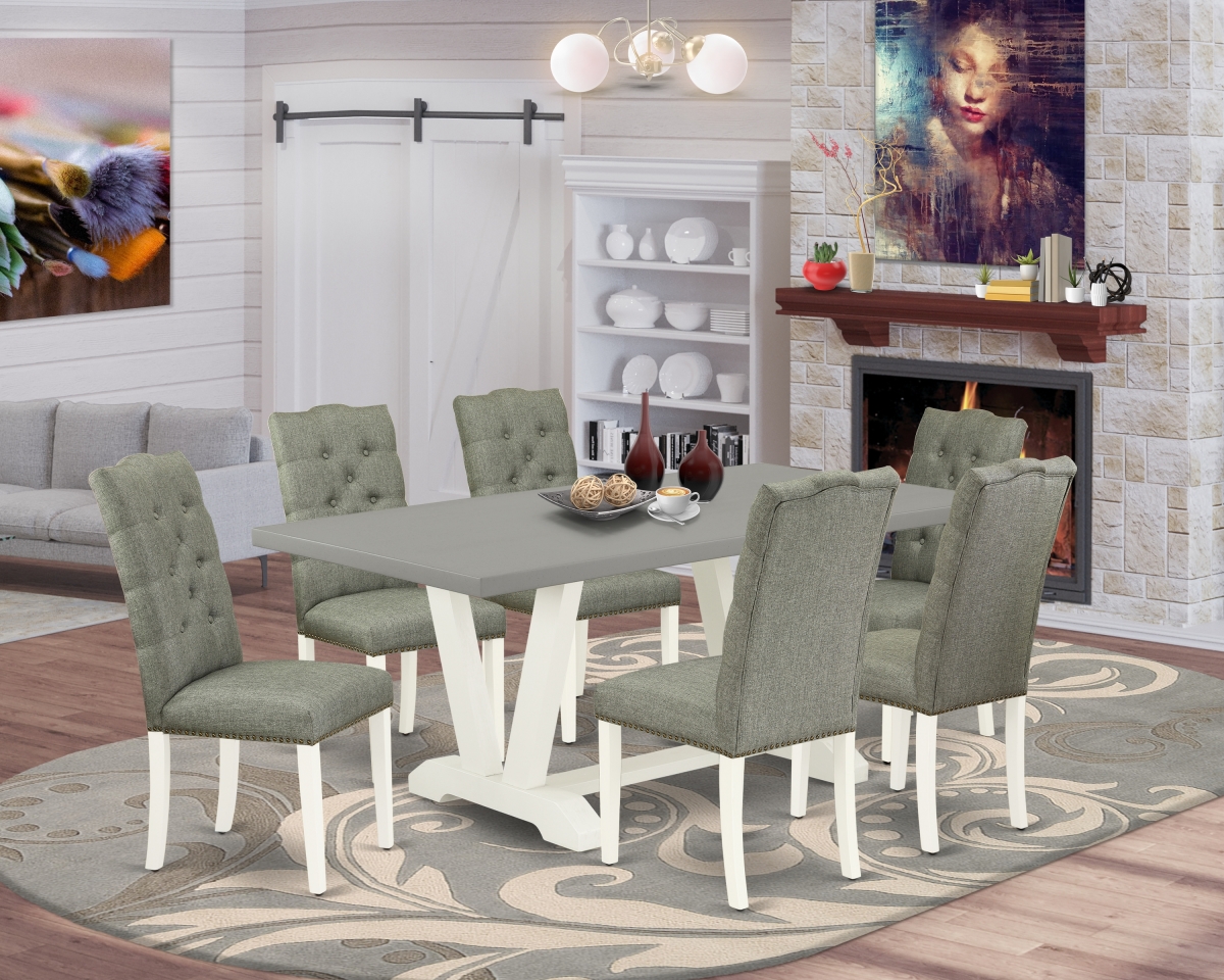 7 Piece V-Style Dinette Set - Linen White