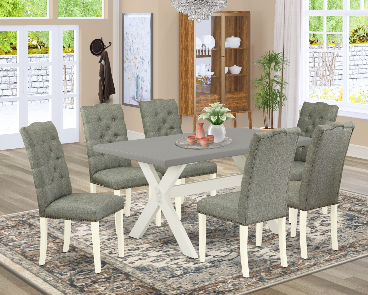 7 Piece X-Style Modern Dining Set - Linen White