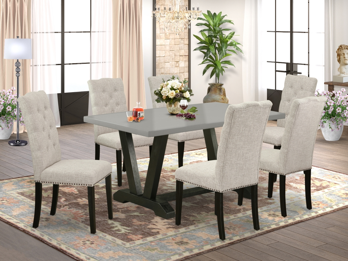 7 Piece V-Style Dining Room Set - Doeskin