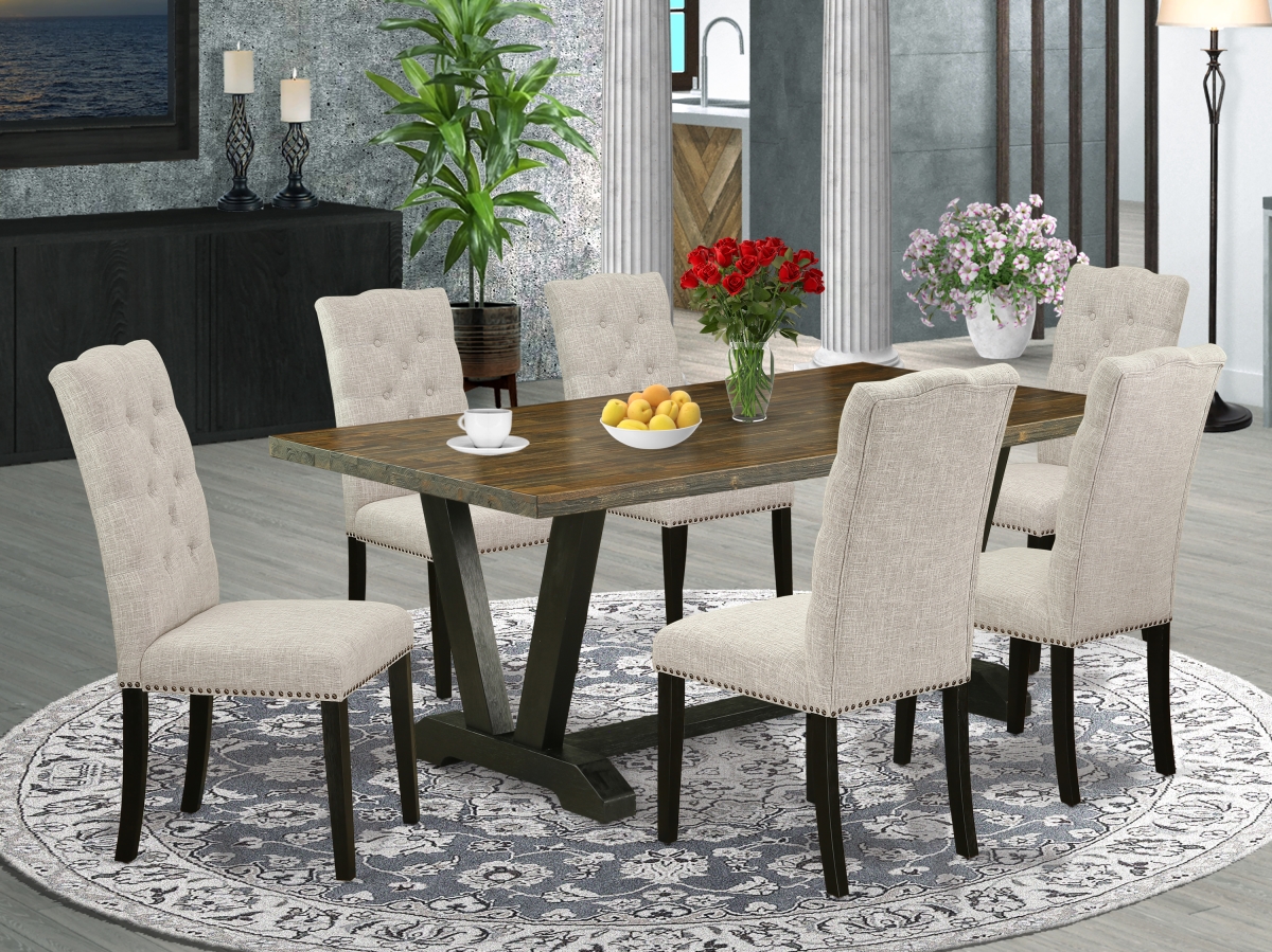 7 Piece V-Style Dining Room Table Set - Doeskin