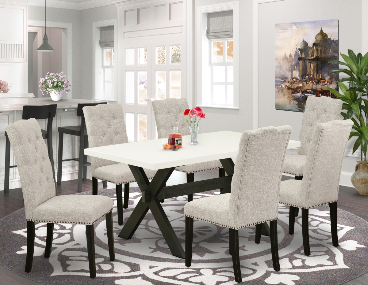 7 Piece X-Style Kitchen Dining Table Set - Dark Khaki
