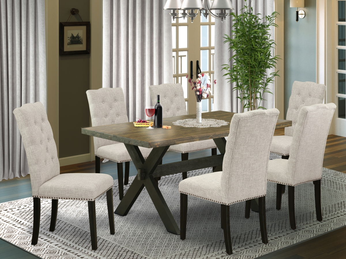 7 Piece X-Style Dining Table Set - Dark Khaki