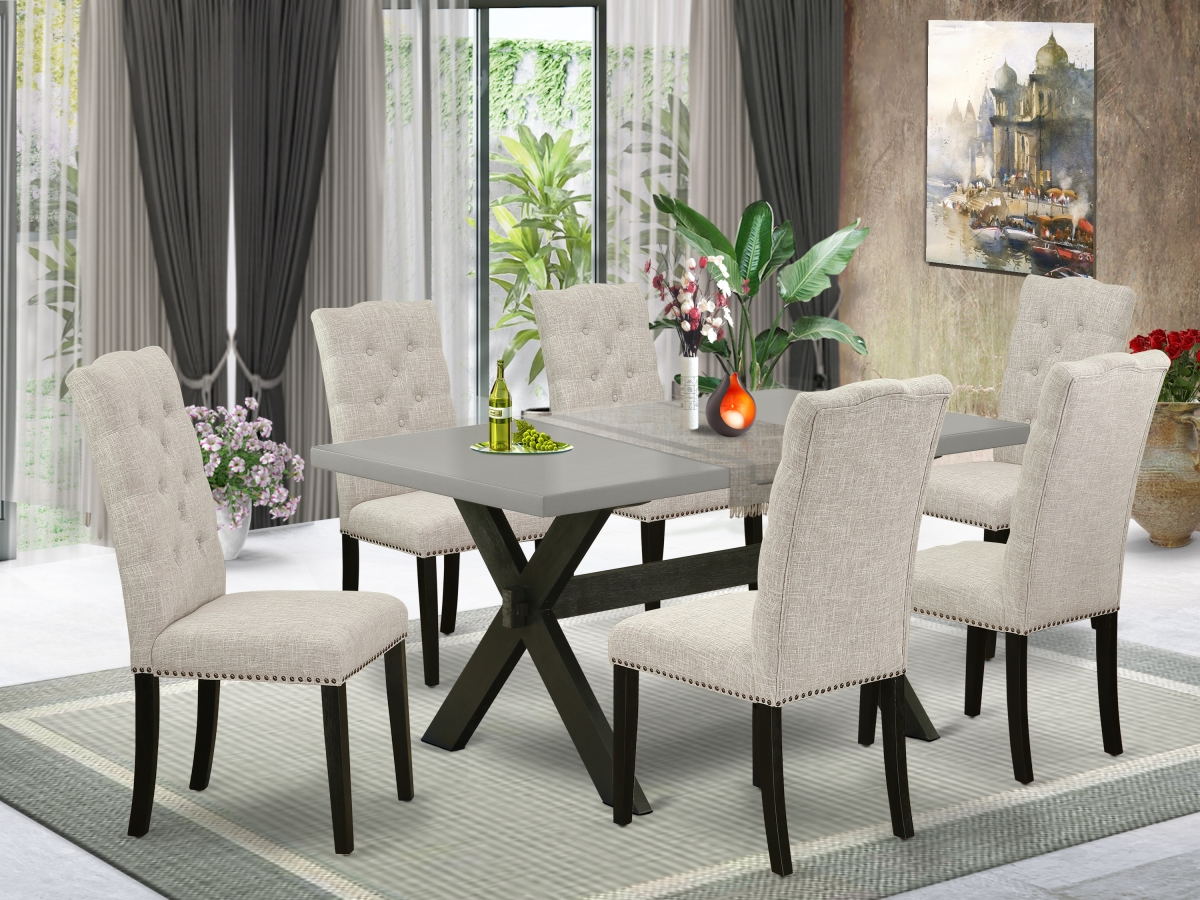 7 Piece X-Style Dining Table Set - Dark Khaki