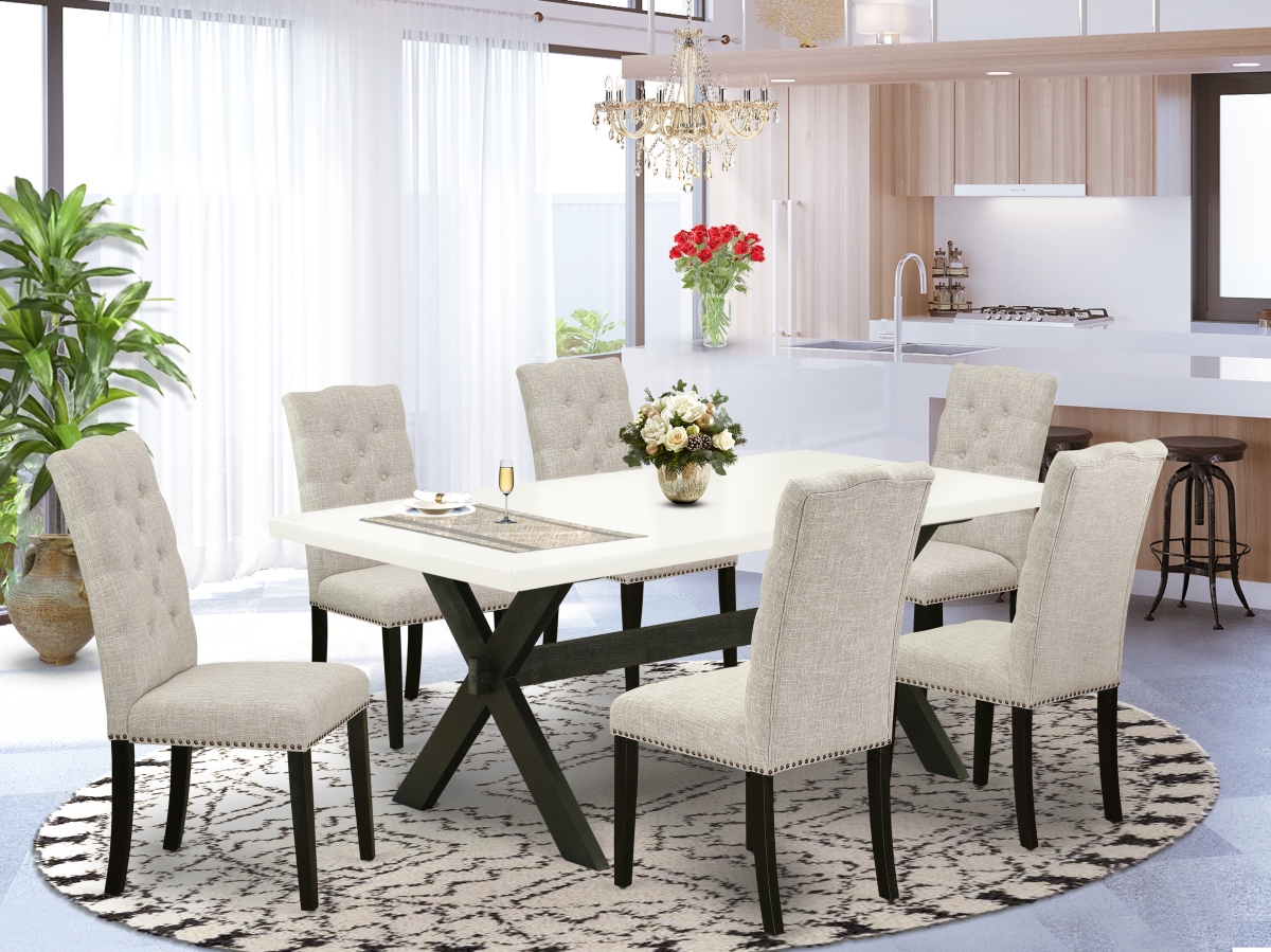 7 Piece X-Style Dining Table Set - Dark Khaki