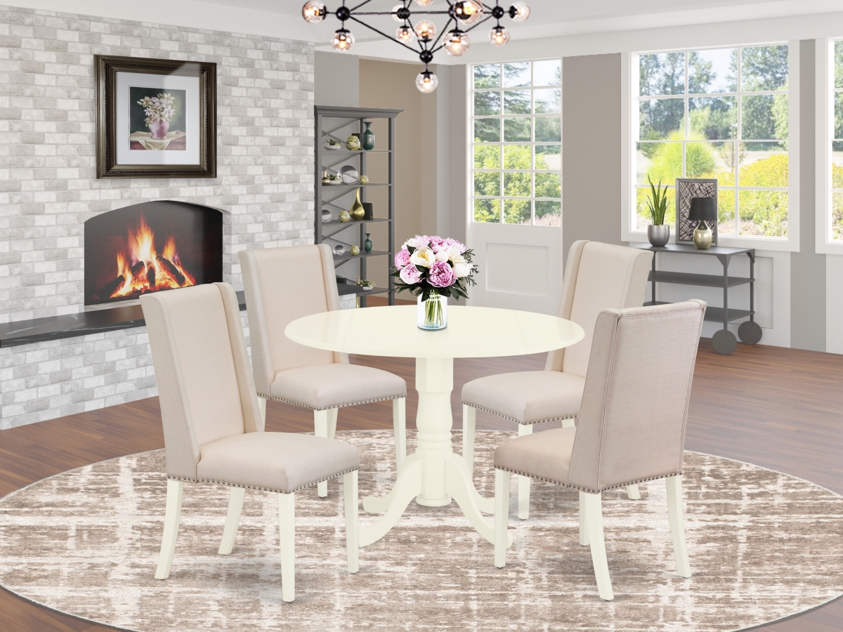 5 Piece Dublin Round Dinette Set - Cream & Linen White