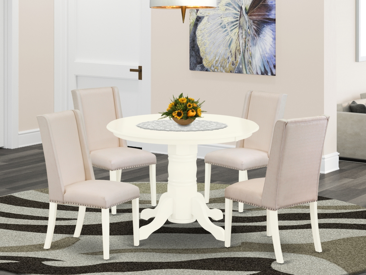 5 Piece Shelton Dining Table Set - Linen White & Cream
