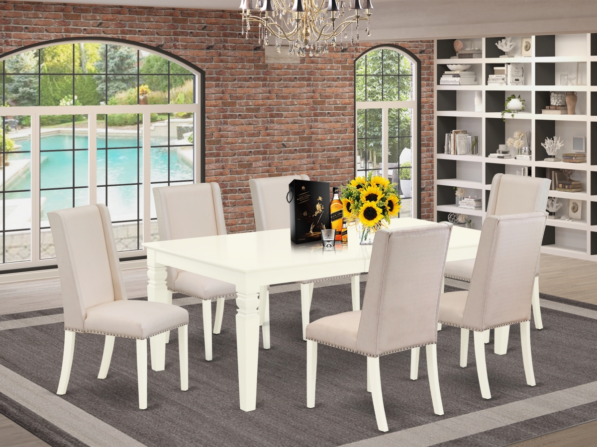 7 Piece Logan Dining Room Table Set - Linen White & Dark Khaki