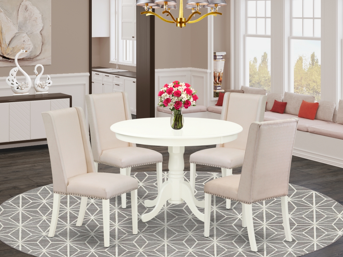 5 Piece Hartland Dining Room Set - Linen White & Cream Linen