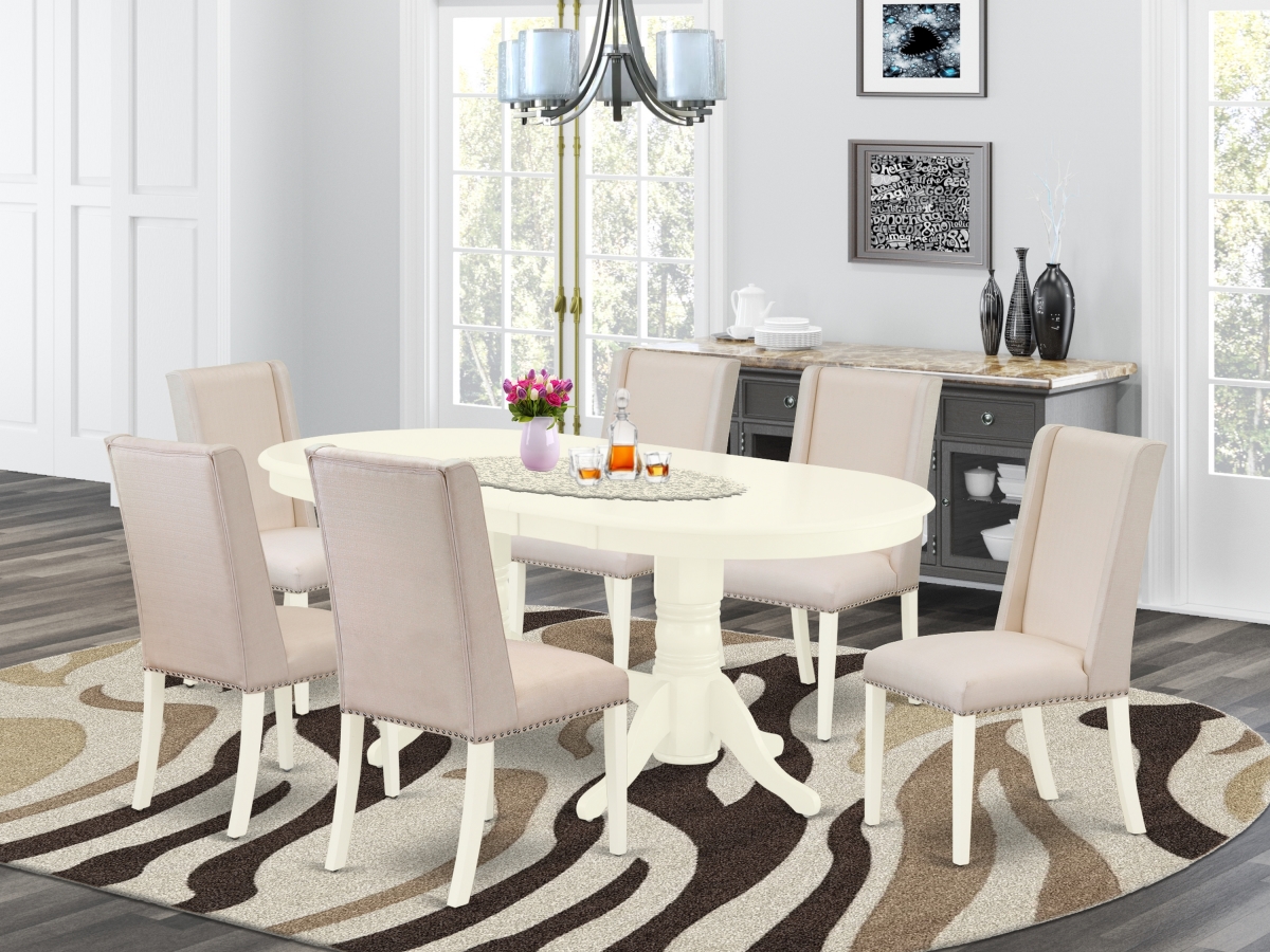 7 Piece Vancouver Dining Table Set - Linen White & Cream