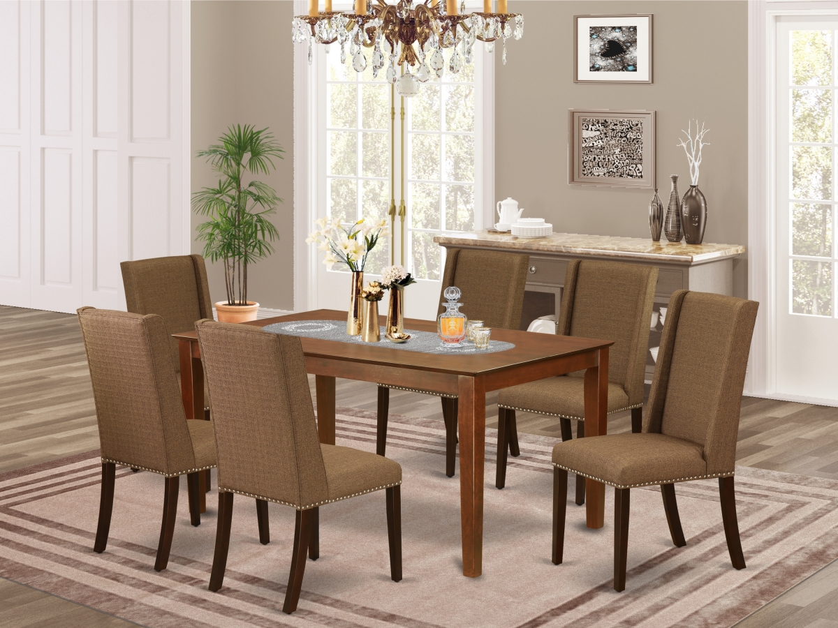 7 Piece Capri Small Dining Table Set - Mahogany & Brown Beige