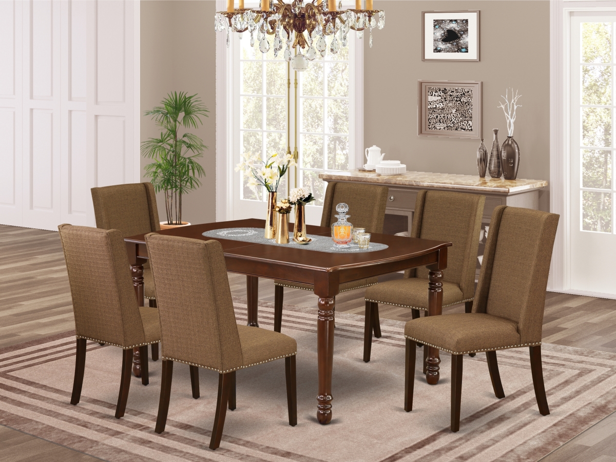 7 Piece Dover Dining Room Set - Mahogany & Brown Beige