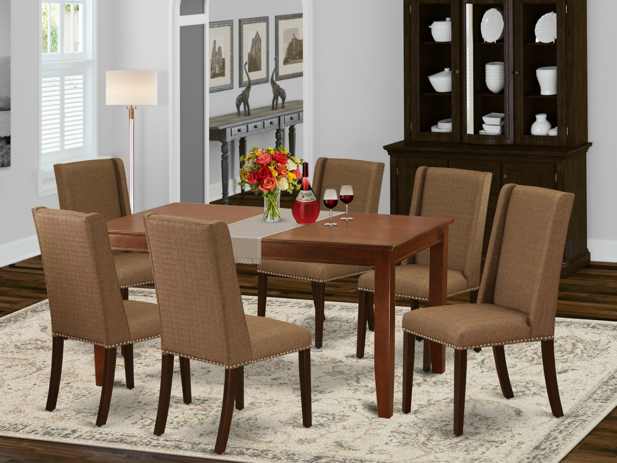 7 Piece Dudley Kitchen Dining Table Set - Mahogany & Brown Beige