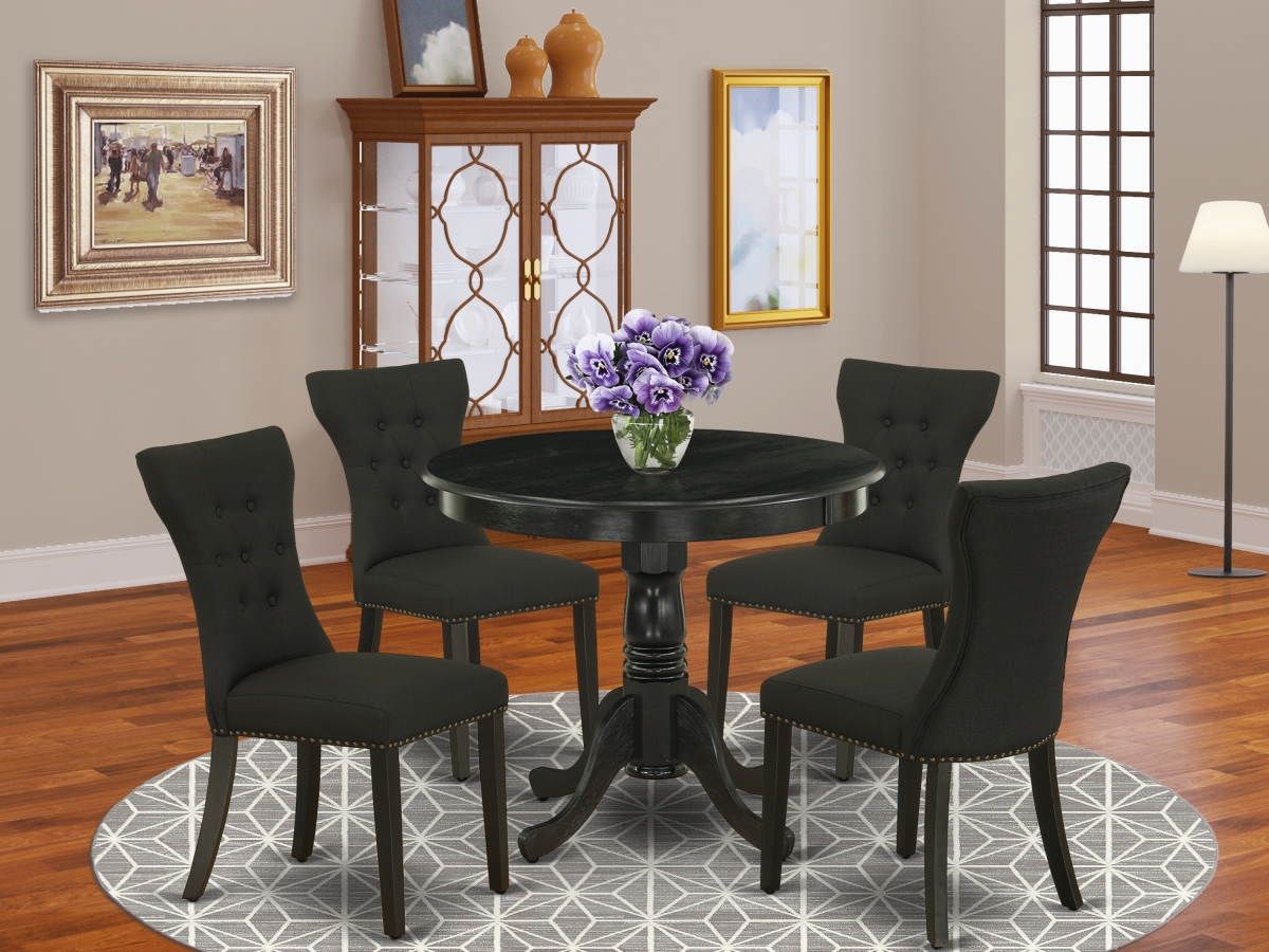 5 Piece Antique Kitchen Table & Chairs Set - Wire Brushed Black