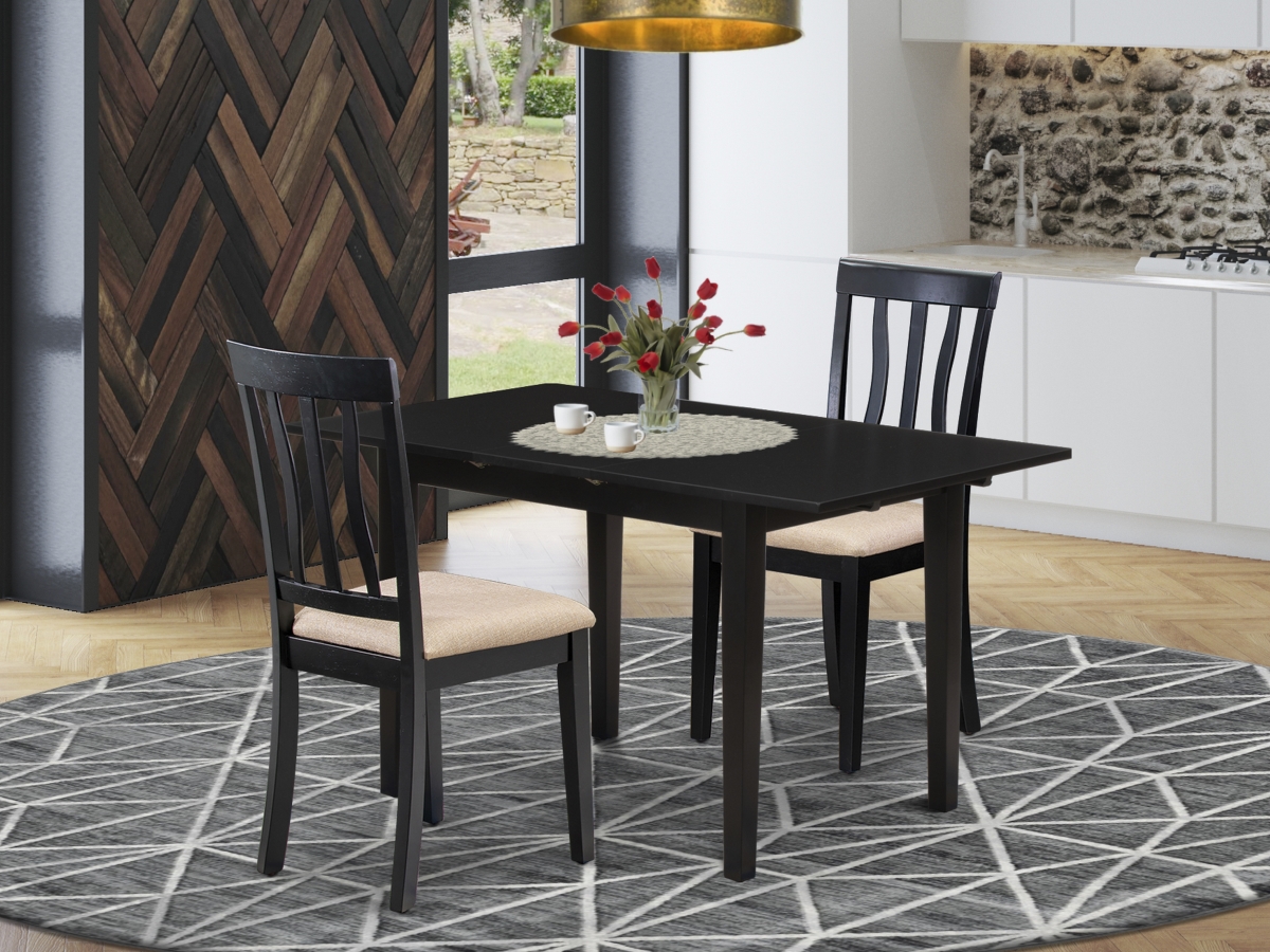 3 Piece Norfolk Wood Dining Table Set - Black