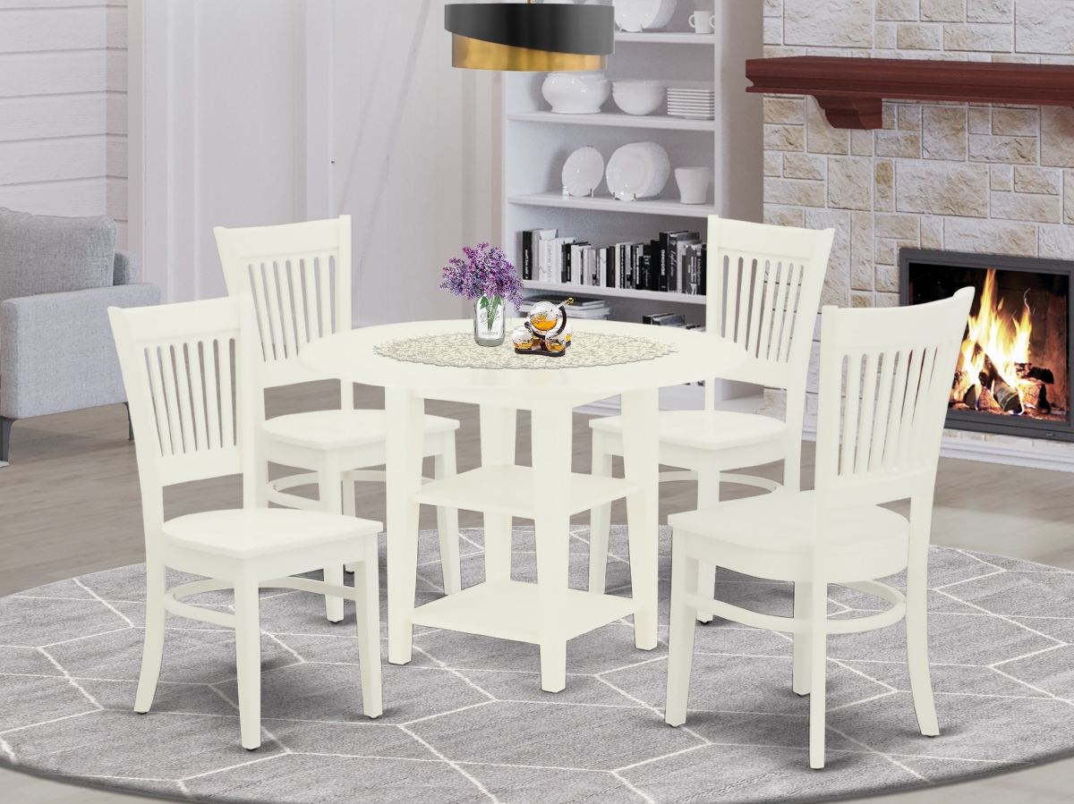 5 Piece Sudbury Round Dining Table Set - Linen White