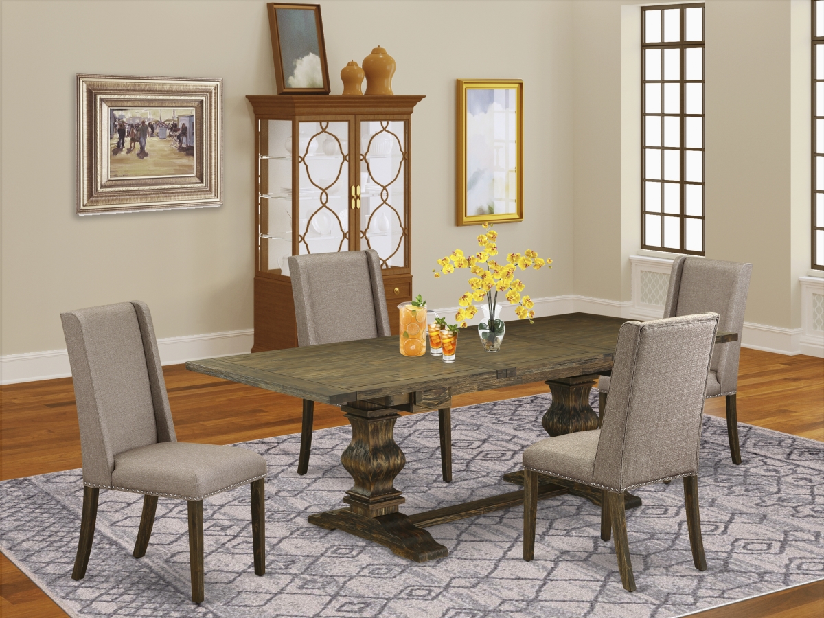 5 Piece Lassale Modern Dining Table Set - Distressed Jacobean & Dark Khaki