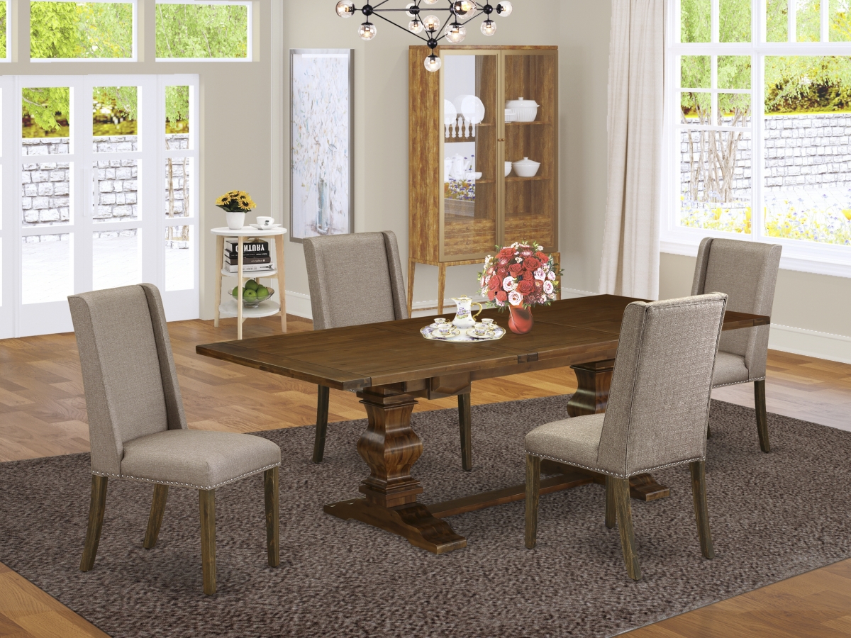 5 Piece Lassale Wood Dining Table Set - Antique Walnut, Distressed Jacobean & Dark Khaki