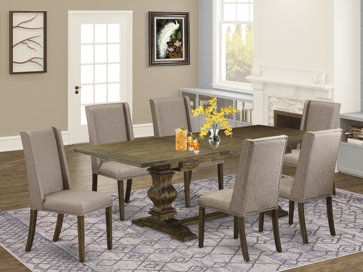 7 Piece Lassale Dining Room Table Set - Distressed Jacobean & Dark Khaki