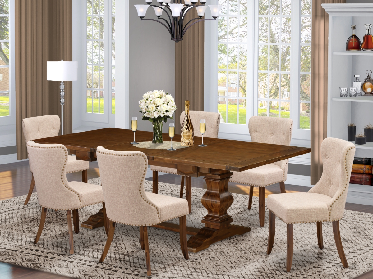 Lassale Kitchen Dining Table Set - Antique Walnut & Light Tan, Set of 6