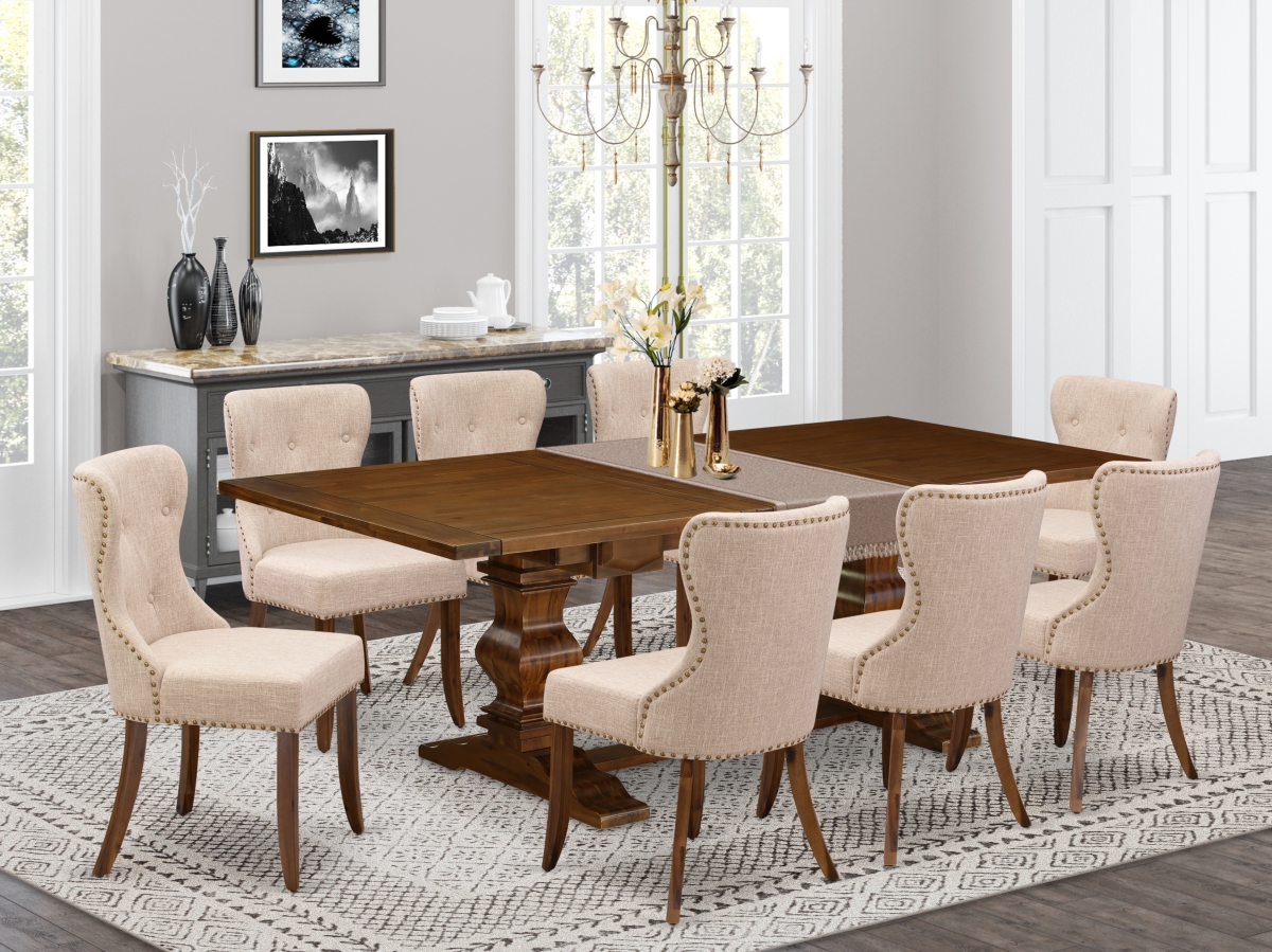 Lassale Dinette Set - Antique Walnut & Light Tan, Set of 8
