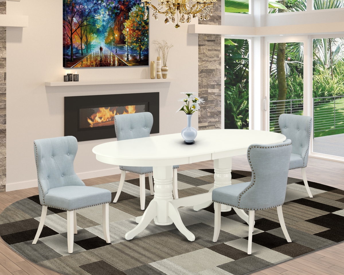 Vancouver Dining Room Table Set - Linen White & Baby Blue, Set of 4