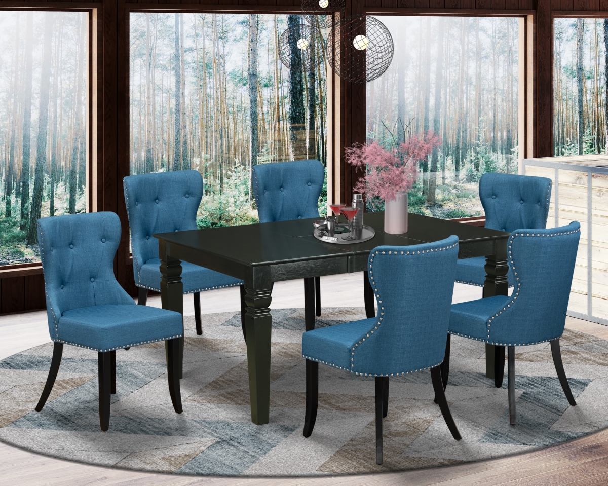 Weston Kitchen Table Set - Black & Mineral Blue, Set of 6