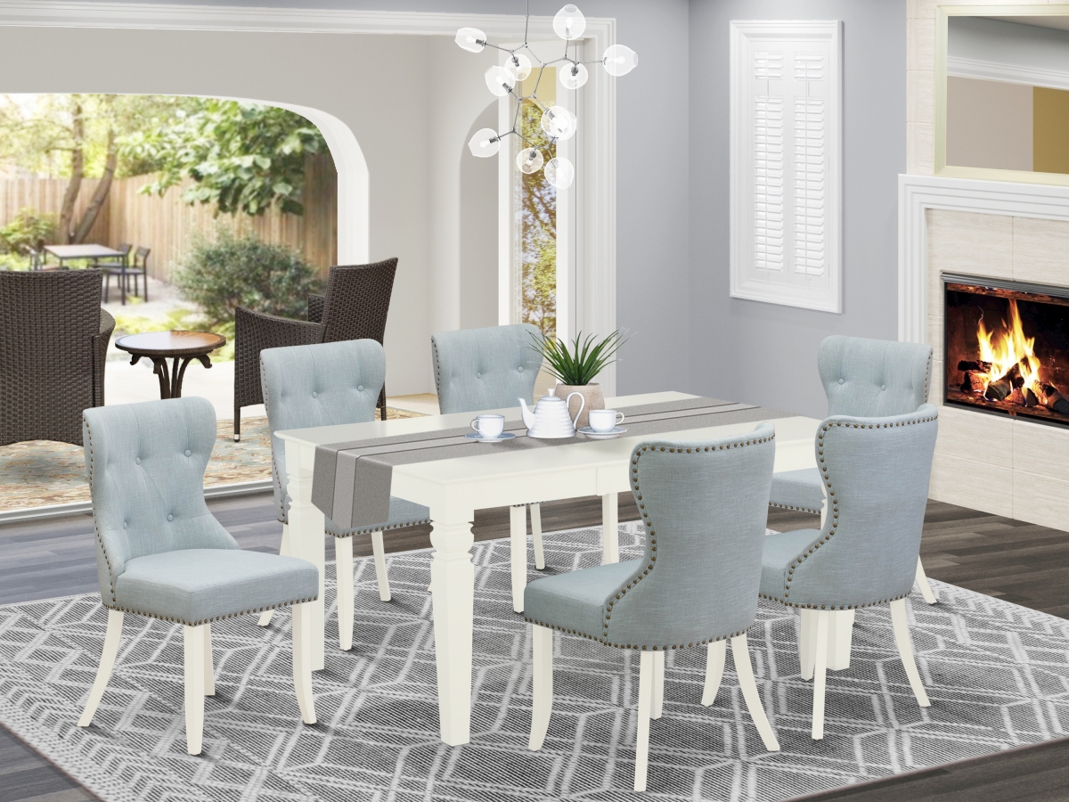 Weston Dining Room Table Set - Linen White & Baby Blue, Set of 6