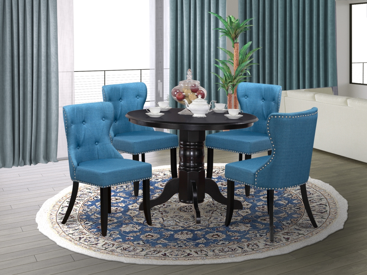 Shelton Wooden Dining Table Set - Black & Mineral Blue, Set of 4
