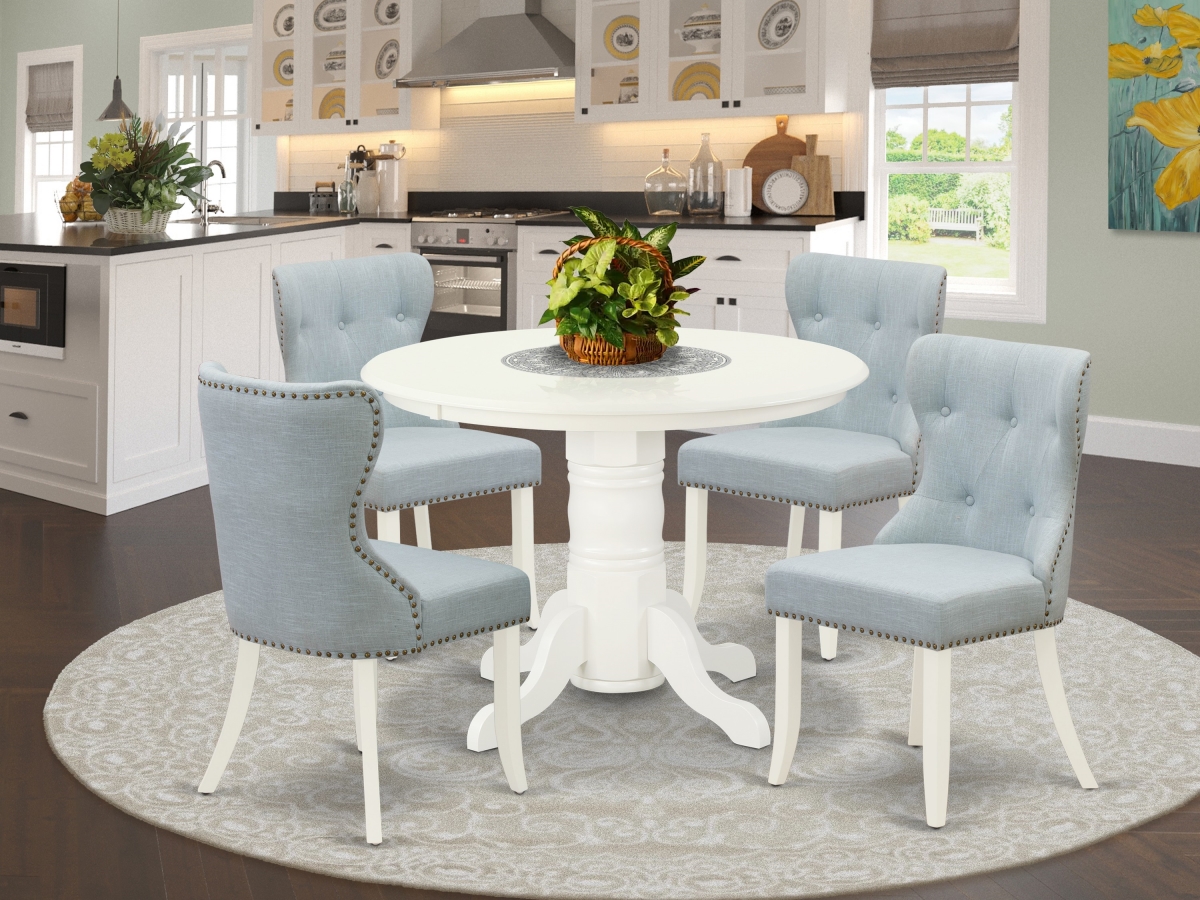 Shelton Dining Room Table Set - Linen White & Baby Blue, Set of 4