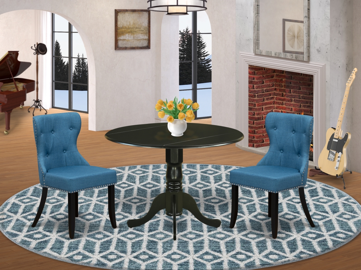 Dublin Dining Room Table Set - Black & Mineral Blue, Set of 2