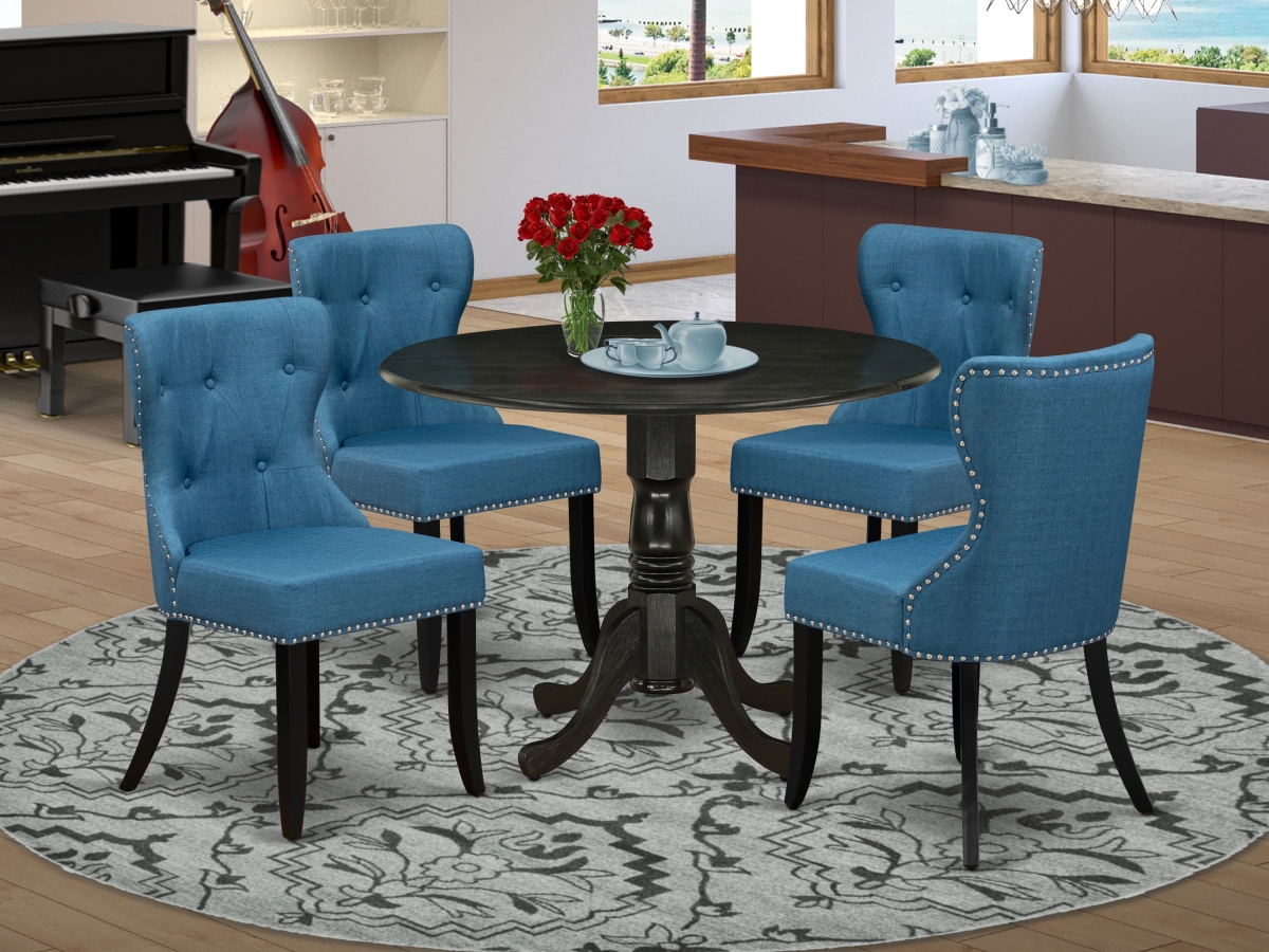 Dublin Dining Room Table Set - Black & Mineral Blue, Set of 4
