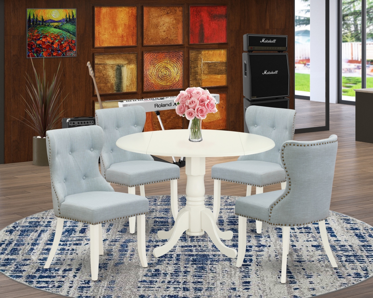 Dublin Kitchen Dining Table Set - Linen White & Baby Blue, Set of 4